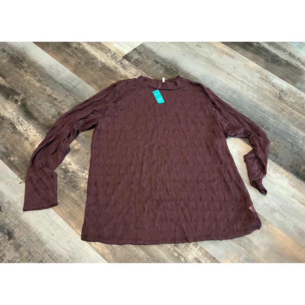 Maurices Womens 3X Plum Burgundy Textured Diamond Mesh Mock Neck Top NWT